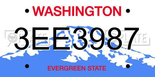 3EE3987 Washington License Plate