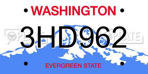 3HD962 Washington License Plate