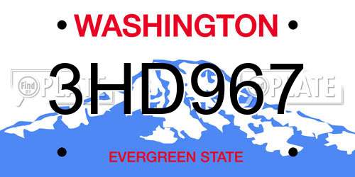 3HD967 Washington License Plate
