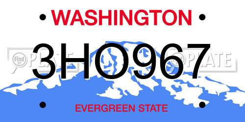3HO967 Washington License Plate