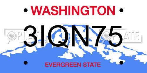 3IQN75 Washington License Plate