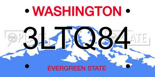 3LTQ84 Washington License Plate