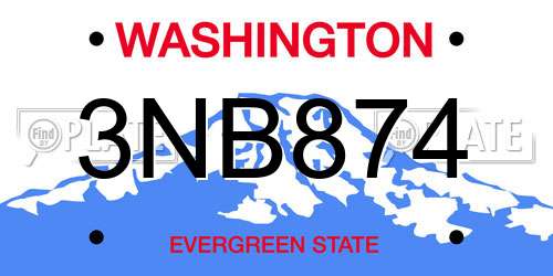 3NB874 Washington License Plate
