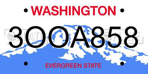 3OOA858 Washington License Plate