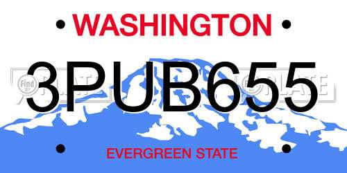 3PUB655 Washington License Plate