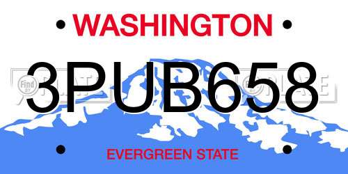 3PUB658 Washington License Plate