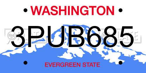 3PUB685 Washington License Plate