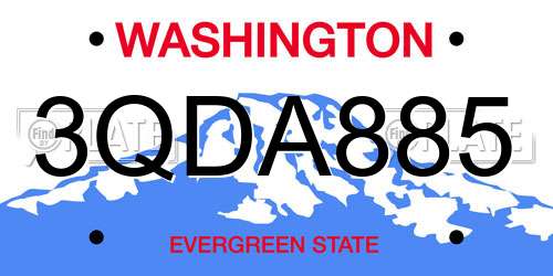 3QDA885 Washington License Plate