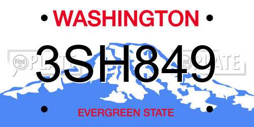 3SH849 Washington License Plate