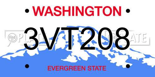 3VT208 Washington License Plate