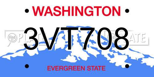 3VT708 Washington License Plate