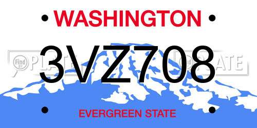 3VZ708 Washington License Plate