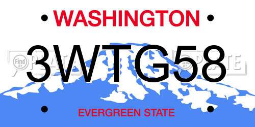3WTG58 Washington License Plate