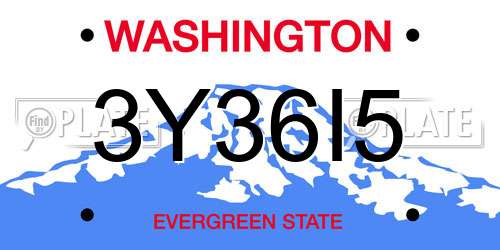 3Y36I5 Washington License Plate