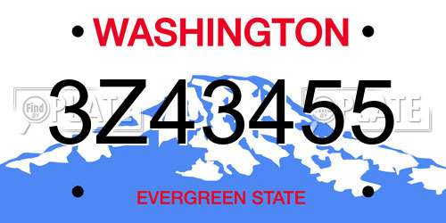 3Z43455 Washington License Plate