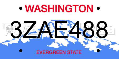 3ZAE488 Washington License Plate