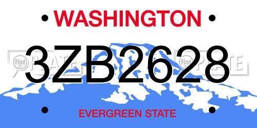3ZB2628 Washington License Plate