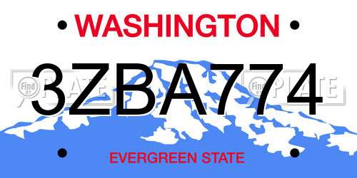 3ZBA774 Washington License Plate
