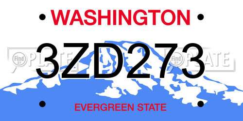 3ZD273 Washington License Plate