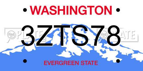 3ZTS78 Washington License Plate