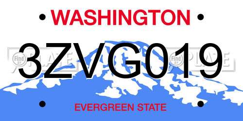 3ZVG019 Washington License Plate
