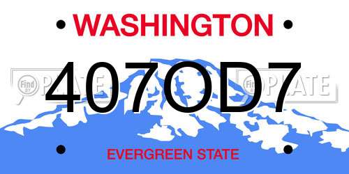 407OD7 Washington License Plate