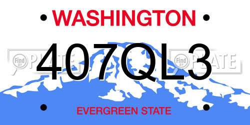 407QL3 Washington License Plate