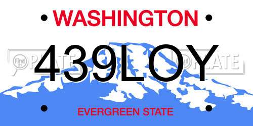 439LOY Washington License Plate