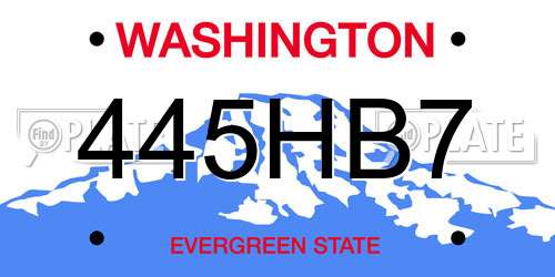 445HB7 Washington License Plate