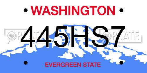445HS7 Washington License Plate