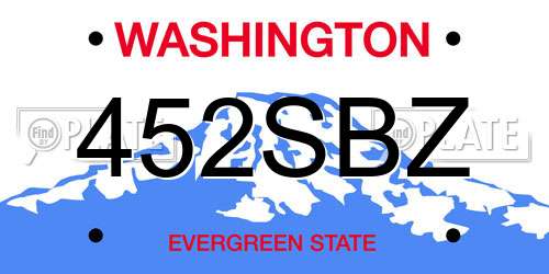 452SBZ Washington License Plate