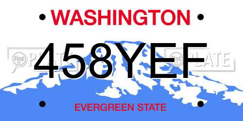 458YEF Washington License Plate