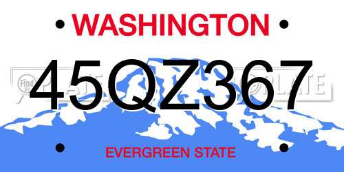 45QZ367 Washington License Plate