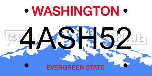 4ASH52 Washington License Plate