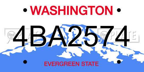4BA2574 Washington License Plate