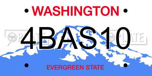 4BAS10 Washington License Plate