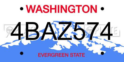 4BAZ574 Washington License Plate