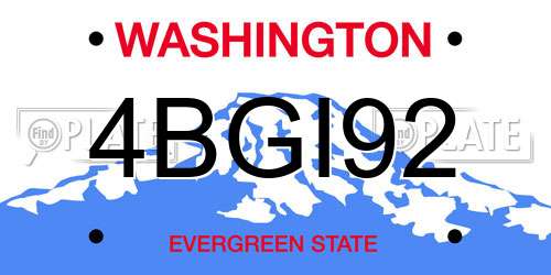 4BGI92 Washington License Plate