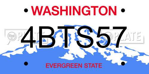 4BTS57 Washington License Plate
