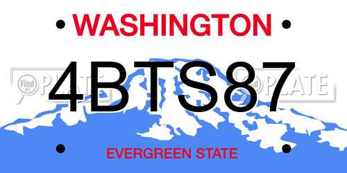 4BTS87 Washington License Plate