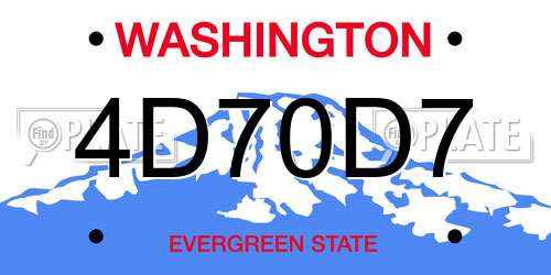 4D70D7 Washington License Plate