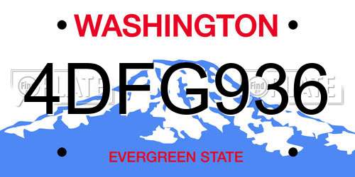 4DFG936 Washington License Plate