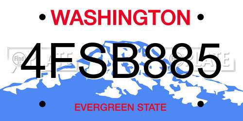 4FSB885 Washington License Plate