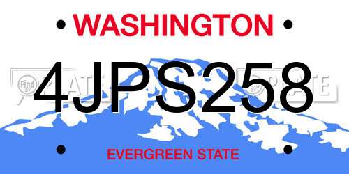 4JPS258 Washington License Plate