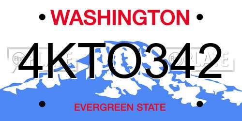 4KTO342 Washington License Plate