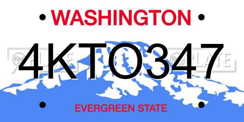 4KTO347 Washington License Plate