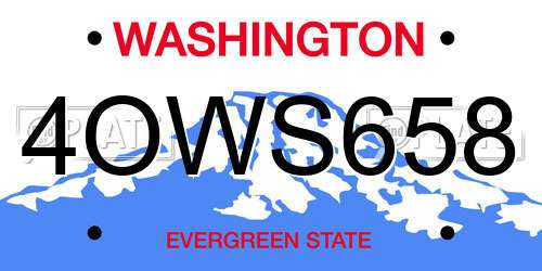 4OWS658 Washington License Plate