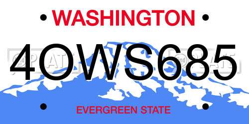 4OWS685 Washington License Plate