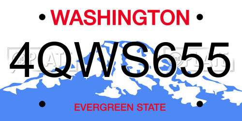 4QWS655 Washington License Plate