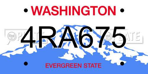 4RA675 Washington License Plate